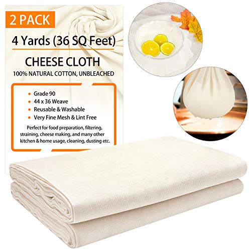 Cheesecloth Grade 90, 36 Sq Feet X 2 Pack, Total 8 Yards, 100% Unbleached Cotton Fabric Washable and Reusable