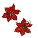 12Pcs 5 Inch Glitter Artificial Poinsettia Flowers with Ties for Wedding Christmas Festival Holiday Decor Xmas Wreath Garland Ornament Red
