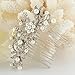 EVER FAITH Jewerly Hair Accessories Clear Crystal Cream Simulated Pearl Flower Leaf Weddding Hair Comb Silver-Tone