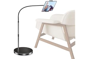 Elitehood Aluminum iPad Stand for Floor, 14lb Stable Base & Height Adjustable iPad Floor Stand, Gooseneck iPad Holder for Bed & Sofa, Compatible with All iPad, iPad Pro, Kindle & More 4.7-13in Tablets
