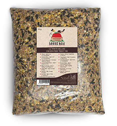 Chicken Food Treat Mix 4kg - SeedzBox Deluxe Poultry Chicken Feed - Natural Treats for Hens and Roosters - Poultry Grit Millet and Wheat - Encourages Ground Scratching - Backyard Chickens