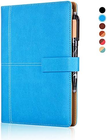 KYSTORE A5 Reusable Smart Erasable Leather Notebook, Notebooks and Journals Hardcover Writing Note Book Executive Notebook Heat Erase Paper Wide Ruled Blank 108 Pages with Erasable Pen [Sky Blue]