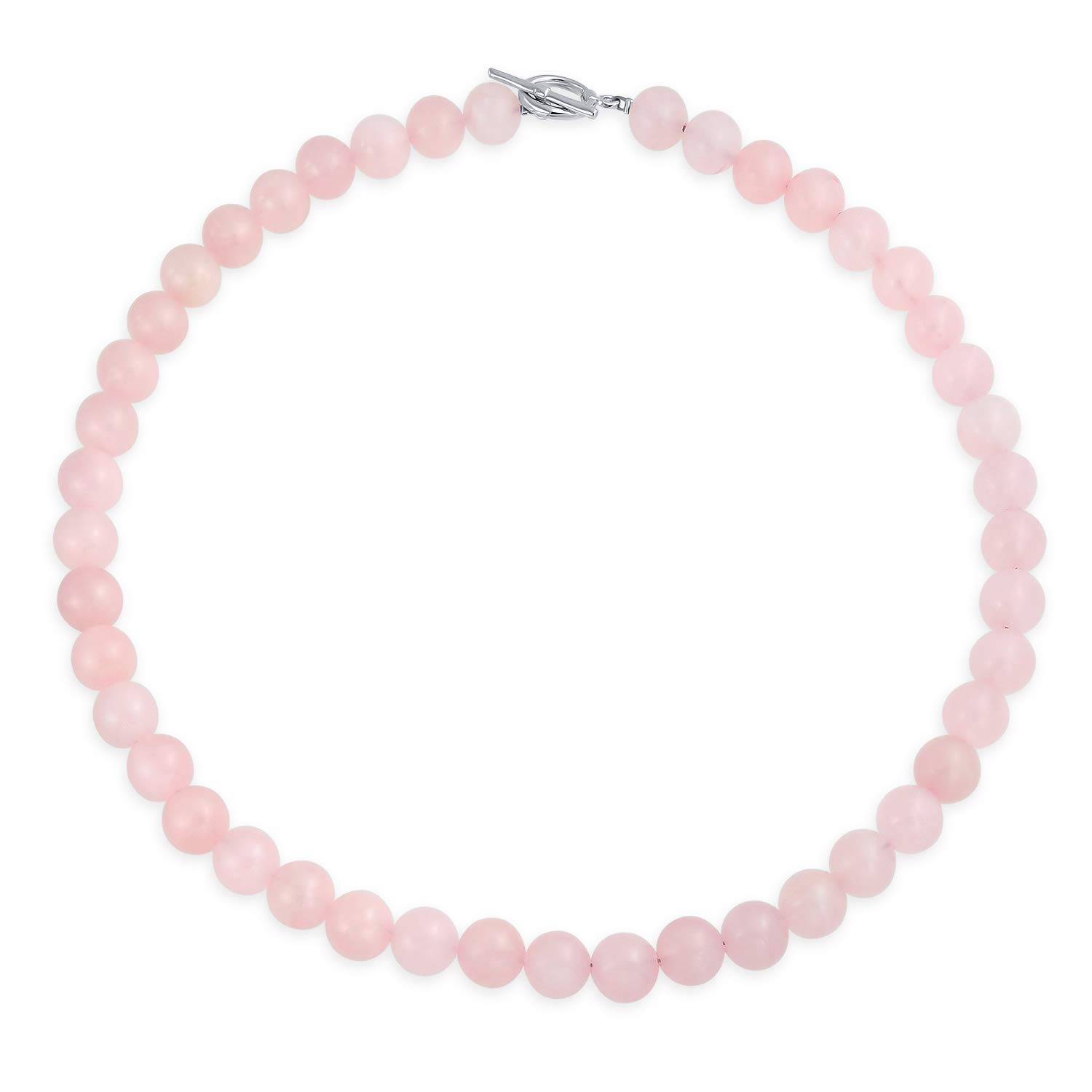 Plain Simple Classic Western Jewelry Pale Pink Rose Quartz Round 10MM Bead Strand Choker Necklace For Women Silver Plated Clasp 15 Inch