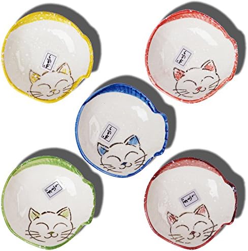 DDLIFESTYLE Cat Porcelain Ceramic Sauce Dish,Seasoning Dish, Appetizer Plates, Serving Dish, Cream Soup Bowls and SaucerDinnerware Set for All Kind of Sauce, 5PCS