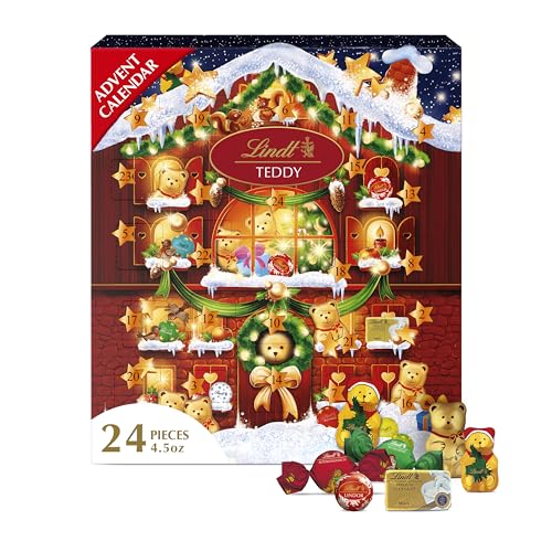 LINDT HOLIDAY TEDDY BEAR CHOCOLATE CANDY ADVENT CALENDAR, 4.5 OZ.