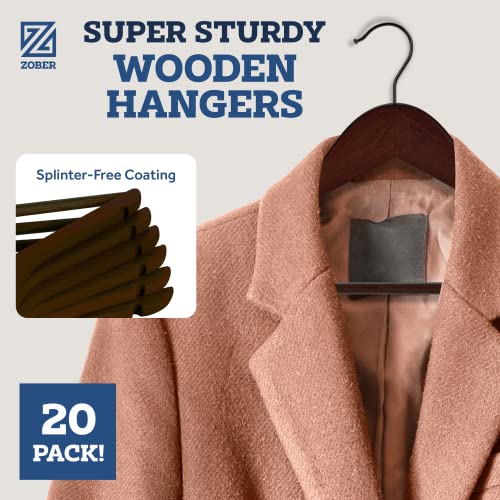 Zober Wooden Hangers 20 Pack Non Slip Wood Clothes Hanger for Suits