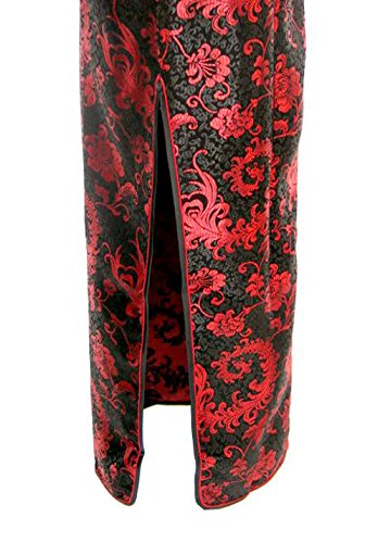7Fairy Women' Black/Red Phoenix Tail Long Vtg Chinese Dress Cheongsam Size 2 US