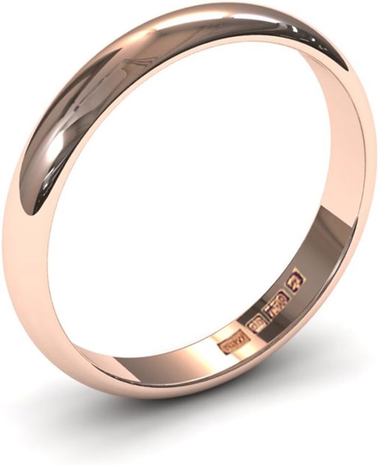 Xzara - New 9ct and 18ct Solid Gold 3mm Ladies/Gents UK Hallmarked D Shaped Wedding Ring Band (Available in White Gold/Rose Gold/Yellow Gold)