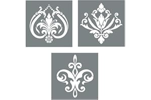 I LIKE THAT LAMP Damask Stencils (3 Designs), Large Fleur De Lis Templates for Painting Floor/Wall/Tile/Furniture/Fabric/Wood, Each 11.75” x 11.75”, Strong & Reusable, DIY Crafts, Made in America by Small Business