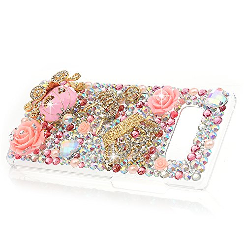 Note 8 Case, Mavis's Diary Clear Slim Fit Luxury 3D Handmade Bling Crystal Rhinestone Diamonds Sparkle Pink Pumpkin Cart Floral Crown Full Body Protective Hard PC Cover for Samsung Galaxy Note 8 - Thumbnail 4