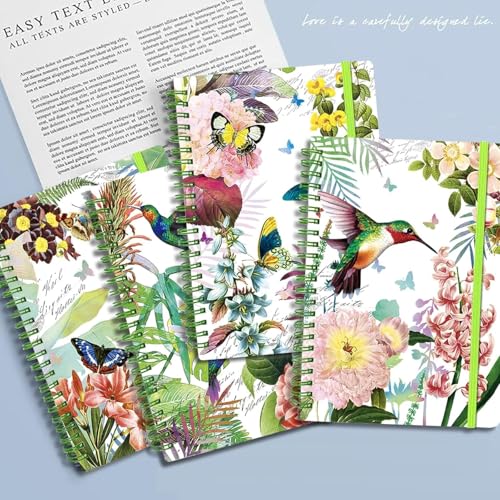 DWIYITTN A5 Spiral Notebook for Women, 4 Pack Hardback Notebook Gift Set 160 Lined Pages Spiral Bound with Elastic Closure for School College Work Home to Write Note Taking