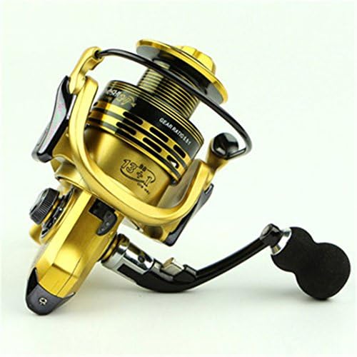 BUYUZHUANZ All-Metal Arm 13+1BB Spinning Fishing Reel EVA Handle Fishing Reels 3 Colors 1000-7000 Series Gapless Metal Head Spinning Wheel Gold 14 5000 Series