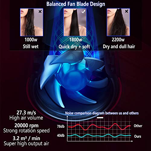SHRATE Ionic Hair Dryer, Professional Salon Negative Ions Hair Blow Dryer Powerful 1800W for Fast Drying, Lightweight Bioceramic with 3 Heating / 2 Speed/Cool Button