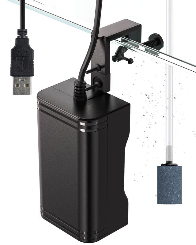 Pawfly 56 L/H Aquarium USB Air Pump Mini Quiet Oxygen Aerator Pump with Bracket Airline Tubing Air Stone Control Valve and Check Valve Accessories