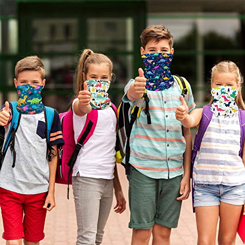 TIANSHI 2Pcs Neck Gaiter Kids Face Mask, Uv Protection Face Cover Bandanas Scarf, Face Bandana for Kids (Dinosaur #1)