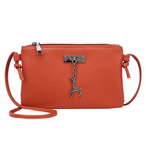 Clearance Sale! ZOMUSAR Women Fashion PU Leather Zipper Small Deer Splice Handbag Shoulder Shell Bag Shiny Crossbody Tote Bag (Brown ) - Thumbnail 3