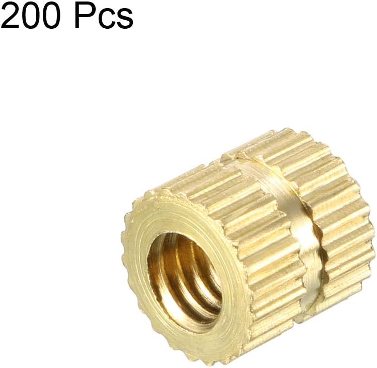 sourcing map Knurled Insert Nuts - 200Pcs M4 x 6mm Length x 6.4mm OD Female Thread Brass Threaded Insert Embedment Nut for 3D Printer - Image 4