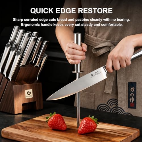 imarku Knife Set with Honing Rod, 16-Piece Japanese High Carbon Stainless Steel Kitchen Knife Sets, Ultra-Sharp Knives, Full Tang Ergonomic Handle, Dark Gray