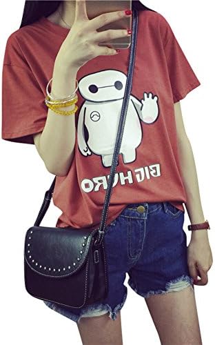 Feraine Cute Cartoon Tee Alien Teen Girls Tops T-Shirt Cotton Women Short Sleeve Medium Red