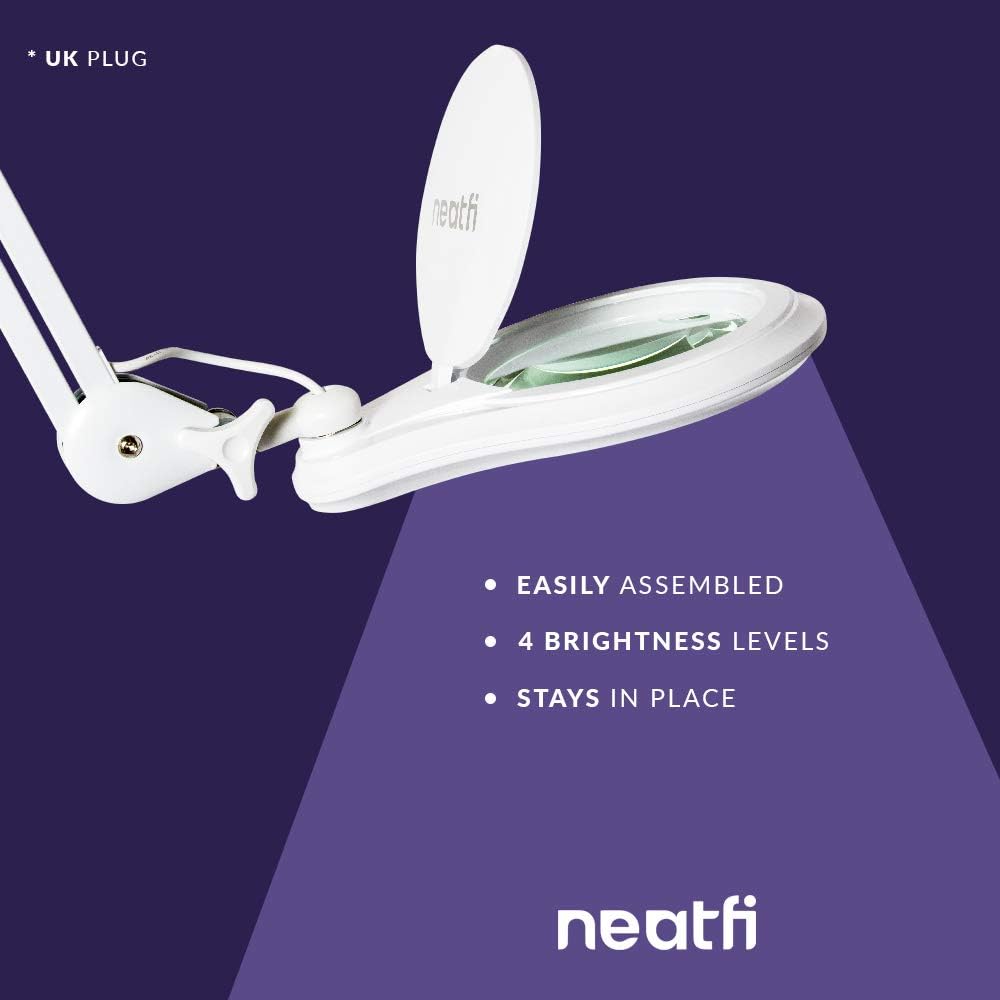 Neatfi LED Bifocal Magnifying Lamp 1,200 Lumens - 13cm Glass Lens, Dual Magnification 2.25X/6X, Dimmable, White, 5 Diopter + 20 Diopter - Image 5
