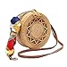 YOUNG-X Crossbody Round Straw Rattan Bags,Women Weave Handmade Chic Shoulder Bag Leather Straps Summer Beach Vacay (20x8cm, Natural Straw)