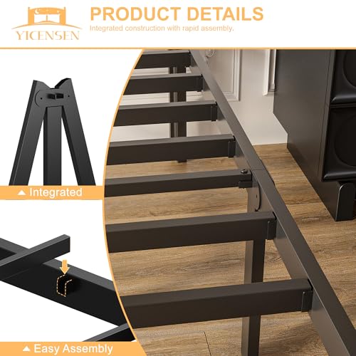 Yicensen Base Cama King Size de 46 cm de Altura, Metal Base King Size con Patas Redondeadas de Esquina, Plataforma Resistente Cama Muy Resistente Fácil Montaje, Sin Ruido, No Necesita Somier, Negro