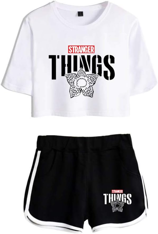 Stranger Things Clothing Story Crop Top T-Shirt and Shorts Suit Sportsuit 2 Piece Outfits for Girls/Wowen