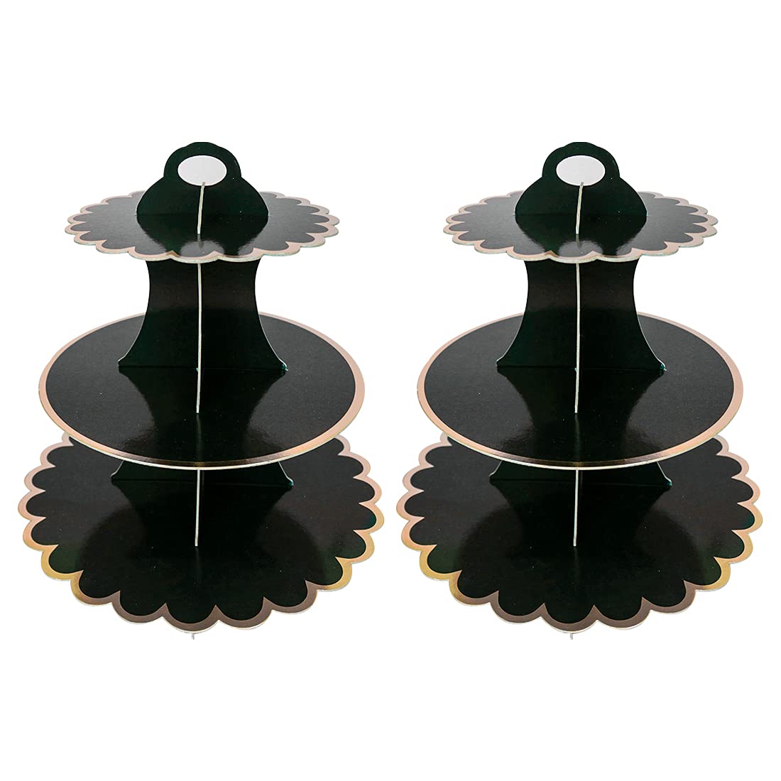 2 PACK Cardboard Cake Stand, 3 Tier Paper Dessert Round Cupcake Holder Tower Disposable Pastry Stand for Birthday, Afternoon Tea, Wedding Party Anniversary Christening Fruit Desserts Display (Black)