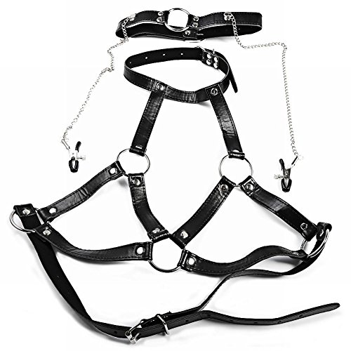2pcs / Set PU Leather Sexy Slave Nipple Clamps Chain Neck Restraint Collar Sexy Toys for Women