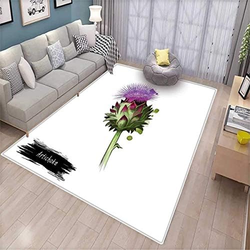 Artichoke Girls Rooms Kids Rooms Nursery Decor Mats Blooming Cardunculus Hand Drawn Organic Food Art Illustration Print Door Mat Indoors Violet and Fern Green