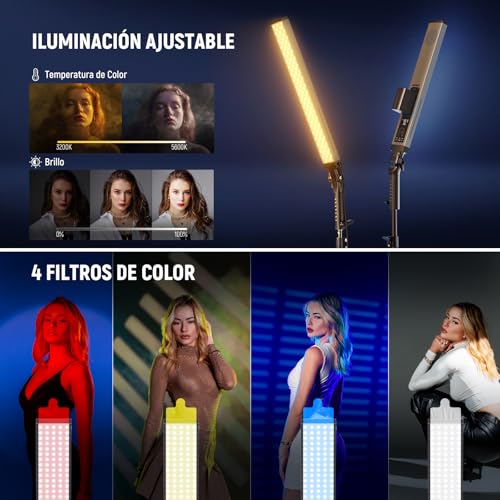 Neewer Kit de luz LED de Mano de 2.4 G, Mejorado 40 W Regulable 3200K-5600 K CRI97 con Soportes/filtros/Bolsa de Transporte para fotografía de Juegos, Youtube TikTok, grabación de Video BH20B Ultra