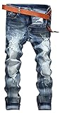 YTD Mens Distressed Ripped Biker Slim Jeans Stretched Moto Denim Pants (W28(Tag 30), R-Grey)