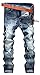 YTD Mens Distressed Ripped Biker Slim Jeans Stretched Moto Denim Pants (W28(Tag 30), R-Grey)