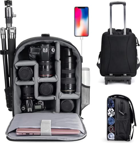 CADeN Professional Trolley Large Camera Backpack Bag for DSLR/SLR Mirrorless Camera Waterproof, Camera Case Compatible for Sony Canon Nikon Camera and