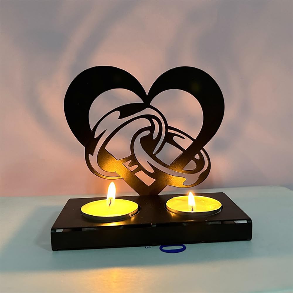 Hosoncovy Decorative Metal Tea Light Candle Holder Shadow Art Tea Light Candle Stand Tea Light Candle Tray Lover Tealight Holder Home Ornament for Home for Wedding for Anniversary (Rings)
