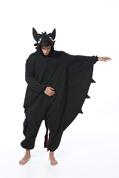 KAGUSTER UNISEX ADULT ANIMAL PAJAMAS SLEEPWEAR COSTUME PLUSH ONE-PIECE COSPLAY BLACK