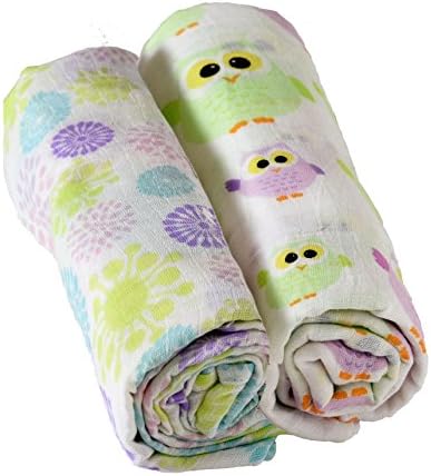 Adorable Premium Muslin Cotton Swaddling Blanket 2 Pack 47''x47''