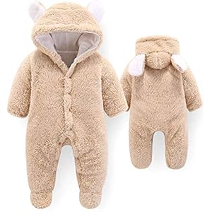 JAWSEU Babykleding voor pasgeborenen winter, fleece overall baby sneeuwpak met capuchon cartoon beer fleece rompers…