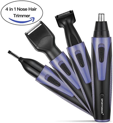 Nose Hair Trimmer, [USB Charging] 4 in 1 Rechargeable Nose Trimmer/Nose Ear Trimmer/Bread Trimmer/Sideburn Trimmer/Eyebrow Trimmer Stainless Steel&amp;Water Resistant with Wet/Dry System (Blue)