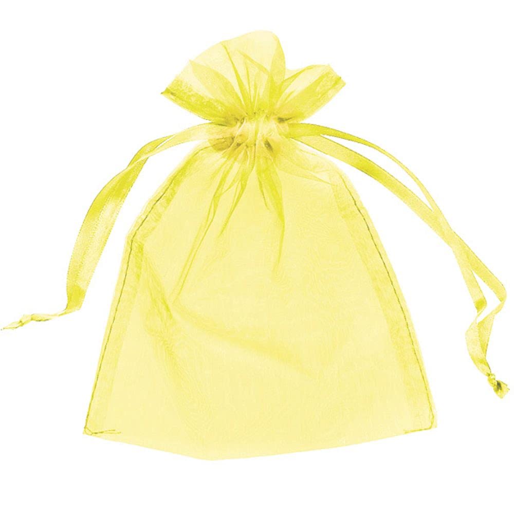 50 Organza Bags Wedding Favours Party Jewellery Pouches Mesh Drawstring Gift Wrap (5cm x 7cm, Yellow)
