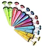 PiercingJ 12pcs Mixed Color Cute Speckled Acrylic Taper Stainless Steel Earring with O Ring Fake Piercing Plug Gauge 6G-00G Look ¡­