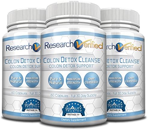 Research Verified Colon Detox Cleanse - #1 Colon Cleansing & Detox Treatment - 100% Natural w/Probiotics & 19 Tested Ingredients - 100% Money Back - 3 Bottles Supply