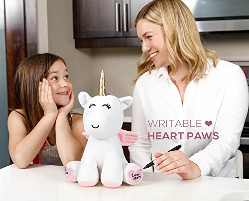 Unicorn Stuffed Animal - Cute Unicorn Gifts Large 13" White Unicorns Plush Toy w Pink Wings Rainbow Hair & Writable Pink Heart Paws! Gift Packaged for Graduation, Birthday or Valentines Gift for Girls - Thumbnail 4
