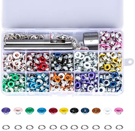 HOMEIDOL Grommets Eyelets 500 Sets with 3 Pieces Install Tool Kit (11 Colors) with Storage Box for Shoe Clothes Leather Crafts,DIY Projects