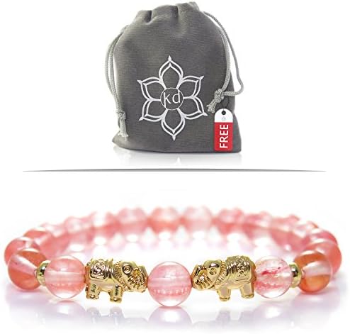 Cherry Quartz Elephant Bracelet with goldtone accents By Kanti Design