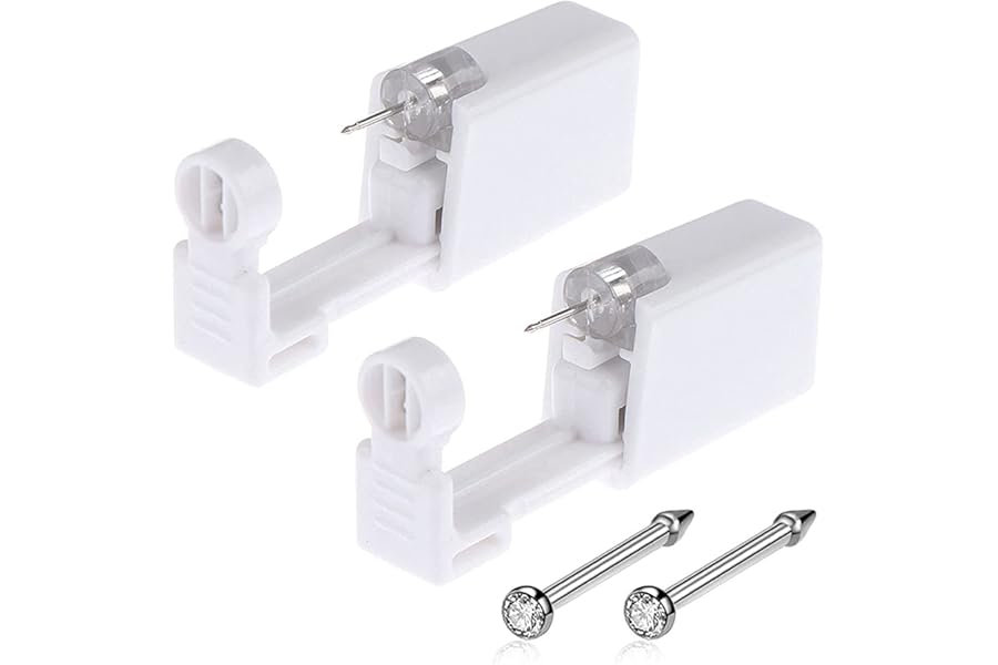 Lyuxzad Nose Piercing Gun – 2 Pack Self Nose Piercing Kit Unit Disposable Nose Piercing Gun with Nose Stud Piercing Kit Tool for Cartilage Tragus Helix Piercing Gun Piercing Jewelry (Silver)