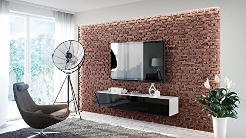 Kalido 200 floating TV Cabinet – TV Stand with High Gloss on all sides - Floating TV console perfect for even 90” Wall Mounted flat TV panels White/Black