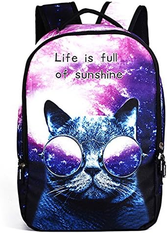 Women School Bag 3D Cartoon Cat School Backpack Bag for Girls Printing Backpack Travel Bags (purple)