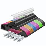 Sable 60 Pack Plastic Clothes Hangers Space Saving Ultra Thin with 10 Finger Clips, Non Slip, Heavy Duty, S-Shape for Tight Collars, 6 Colors for Shorts, Pants, Shirts, Scarves