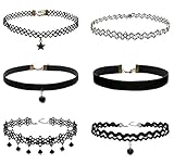 FIBO STEEL 6PCS Womens Black Velvet Choker Necklace for Women Lace Choker Tattoo Necklace (D: 6 PCS A SET)